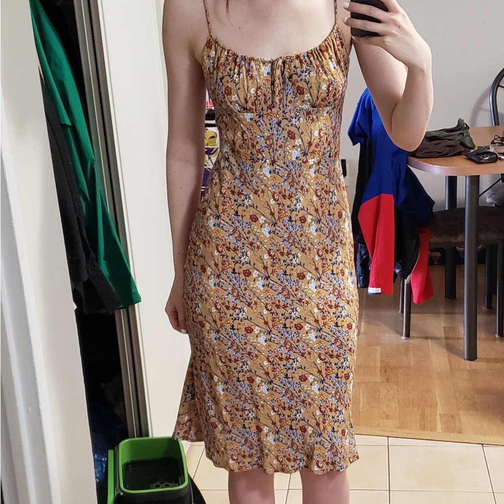 Wilfred Floral Midi Dress in Mustard and Blue